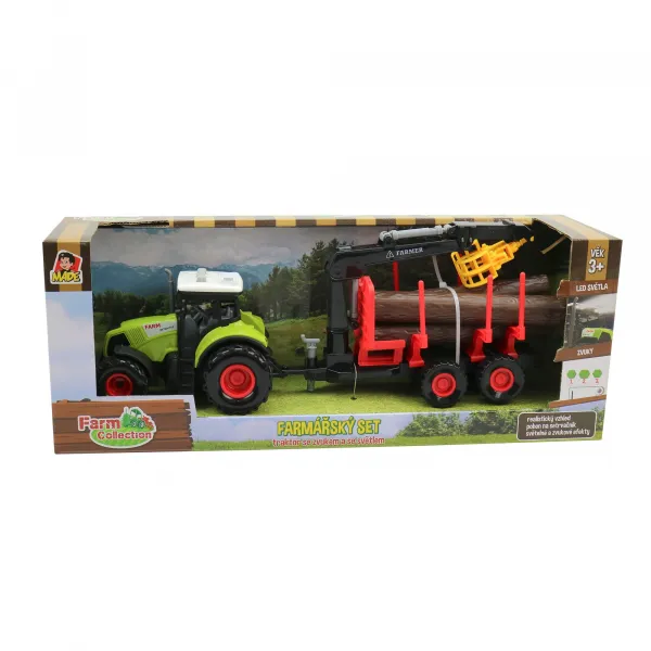 MADE - Traktor s prívesom, ramenom, zelená