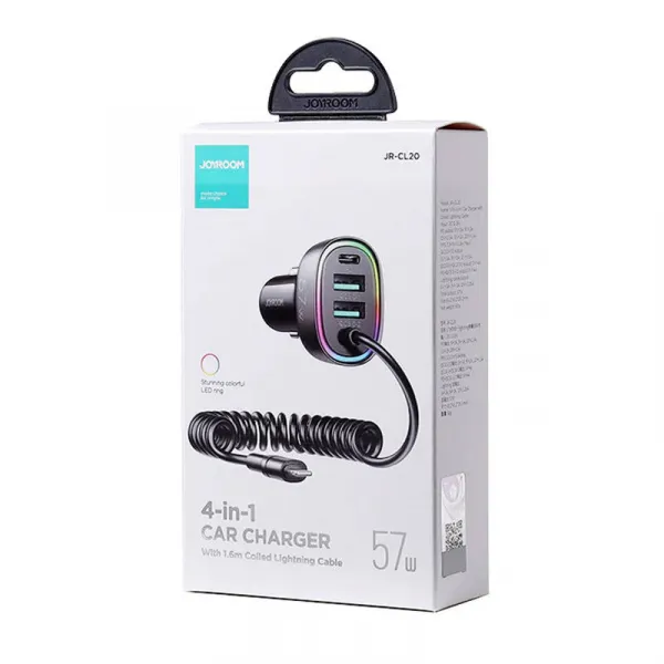 Autonabíjačka Joyroom JR-CL20, 2x USB + 2x Lightning, 57W + Lightning kábel (čierny) 039201