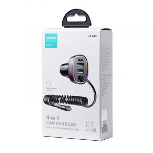 Autonabíjačka Joyroom JR-CL20, 2x USB + 2x Lightning, 57W + Lightning kábel (čierny) 039201
