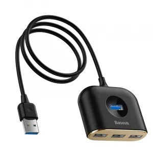 Adaptér USB 4w1 Baseus Square Round, HUB USB 3.0 do 1x USB 3.0 + 3x USB 2.0, 1m (czarny) 021655