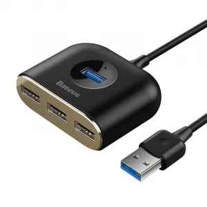 Adaptér USB 4w1 Baseus Square Round, HUB USB 3.0 do 1x USB 3.0 + 3x USB 2.0, 1m (czarny) 021655