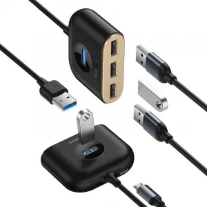 Adaptér USB 4w1 Baseus Square Round, HUB USB 3.0 do 1x USB 3.0 + 3x USB 2.0, 1m (czarny) 021655