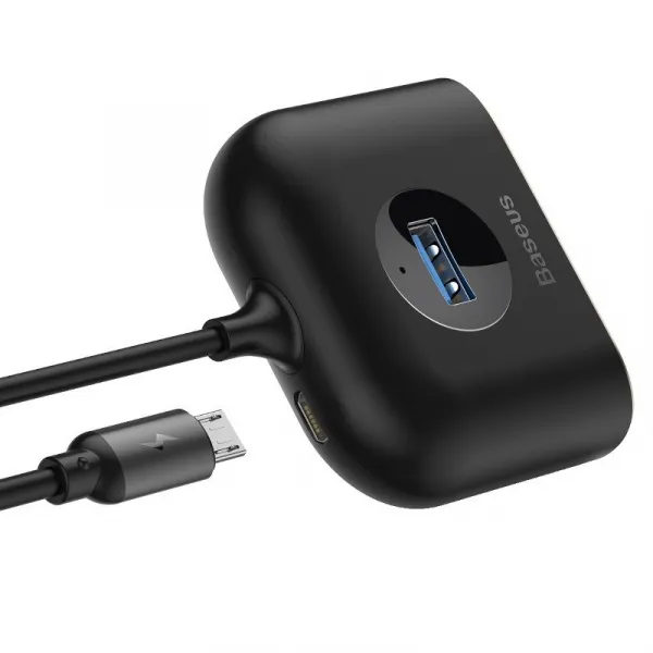 Adaptér USB 4w1 Baseus Square Round, HUB USB 3.0 do 1x USB 3.0 + 3x USB 2.0, 1m (czarny) 021655