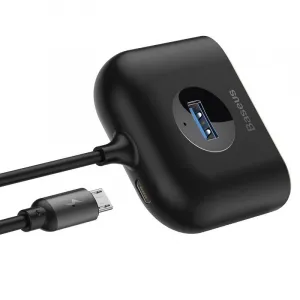 Adaptér USB 4w1 Baseus Square Round, HUB USB 3.0 do 1x USB 3.0 + 3x USB 2.0, 1m (czarny) 021655
