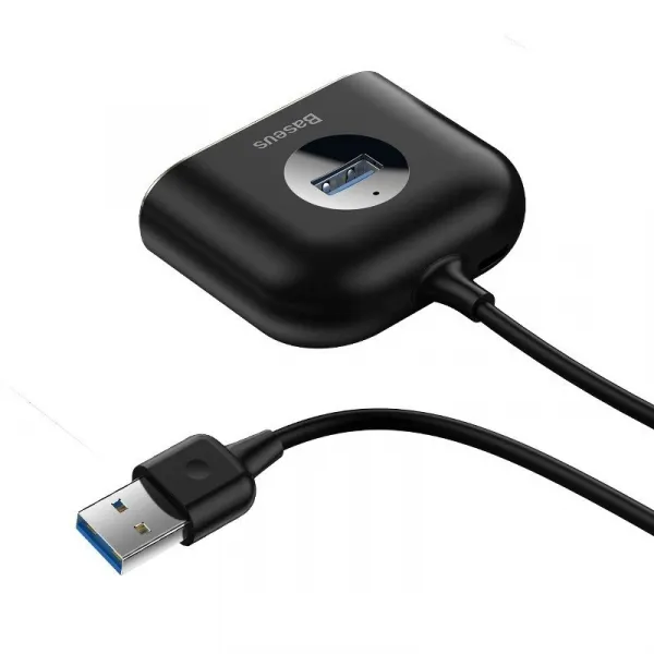 Adaptér USB 4w1 Baseus Square Round, HUB USB 3.0 do 1x USB 3.0 + 3x USB 2.0, 1m (czarny) 021655