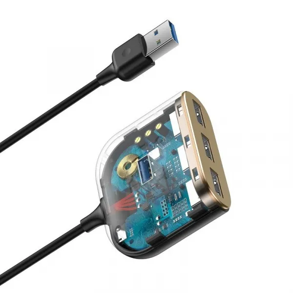 Adaptér USB 4w1 Baseus Square Round, HUB USB 3.0 do 1x USB 3.0 + 3x USB 2.0, 1m (czarny) 021655