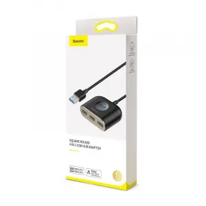 Adaptér USB 4w1 Baseus Square Round, HUB USB 3.0 do 1x USB 3.0 + 3x USB 2.0, 1m (czarny) 021655