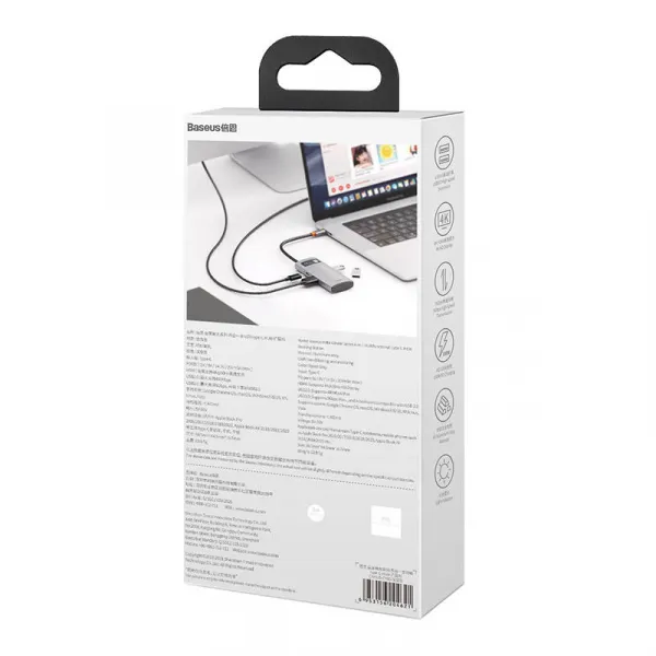 Hub 4v1 Baseus Metal Gleam Series, USB-C na USB 3.0 USB 2.0 HDMI USB-C PD Varianta: uniwersalny