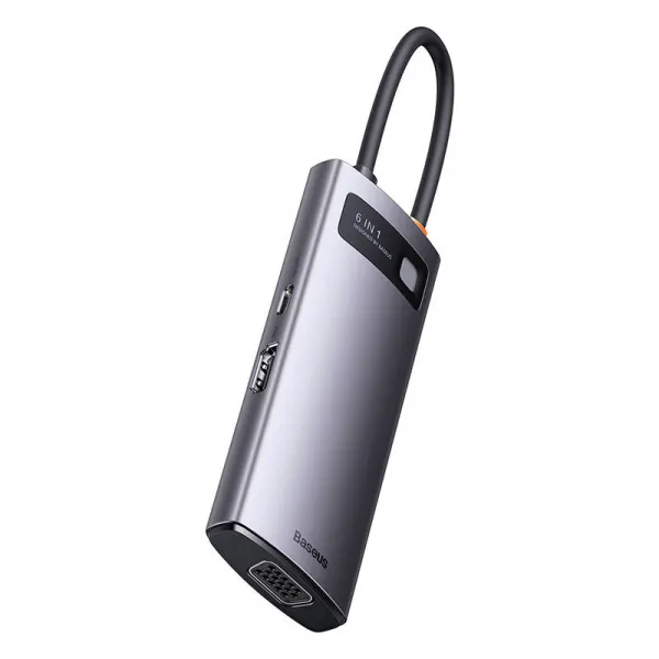 Hub 6w1 Baseus Metal Gleam Series, USB-C až 3x USB 3.0 + HDMI + USB-C PD + VGA 035210