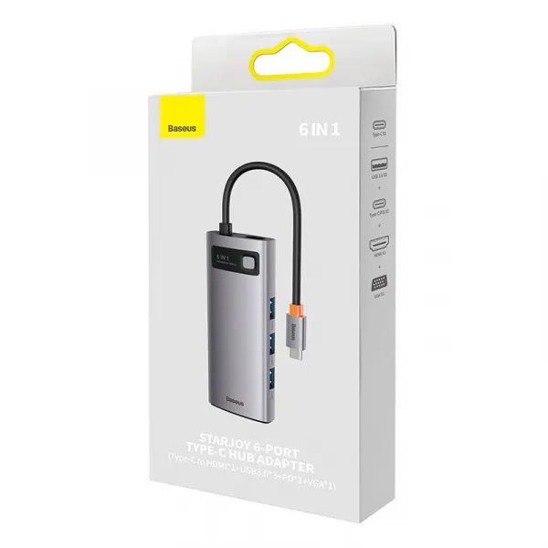 Hub 6w1 Baseus Metal Gleam Series, USB-C až 3x USB 3.0 + HDMI + USB-C PD + VGA 035210