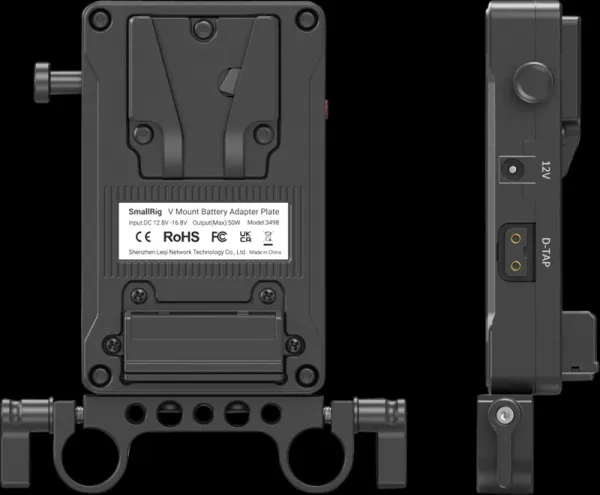 SmallRig 3498 Battery Adapter Plate V-Mount (Basic Version) with Dual Rod Clamp