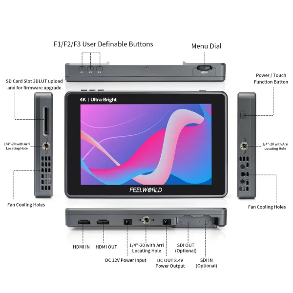 Feelworld L7 7-palcový 2200nits dotykový monitor DSLR fotoaparátu Field Monitor 21619