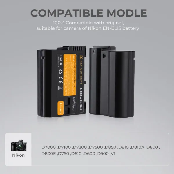 K&F Concept Dvojitá batéria K&F EN-EL15 2000mAh pre digitálny fotoaparát s... 22981