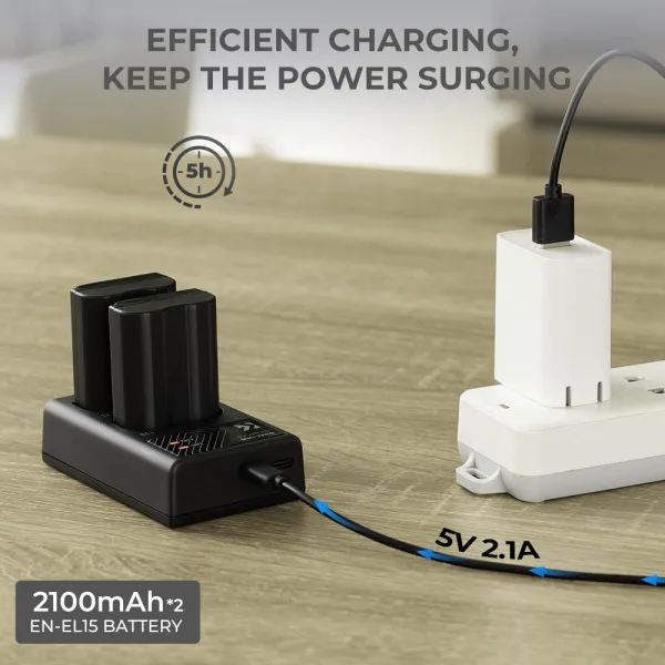 K&F Concept Dvojitá batéria K&F EN-EL15 2000mAh pre digitálny fotoaparát s... 22981