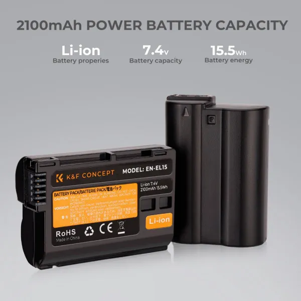 K&F Concept Dvojitá batéria K&F EN-EL15 2000mAh pre digitálny fotoaparát s... 22981