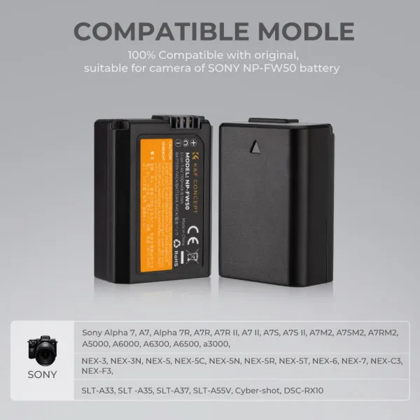 K&F Concept Dvojitá batéria pre digitálny fotoaparát K&F FW50 1030mAh s dvojkanálovou... 22959