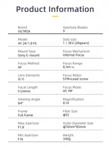 Viltrox AF 24 mm F1,8 FE Mount Auto Focus Širokouhlý objektív Sony Full Frame 16708