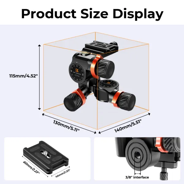 K&F Concept 3-cestná ozubená hlava statívu s CNC procesom z hliníkovej zliatiny, vysoko... 22914