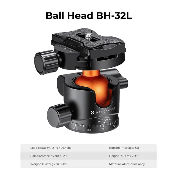 K&F Concept 32 mm kovová statívová guľová hlava otočná panoramatická o 360 stupňov s... 22874