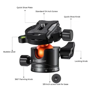 K&F Concept 32 mm kovová statívová guľová hlava otočná panoramatická o 360 stupňov s... 22874