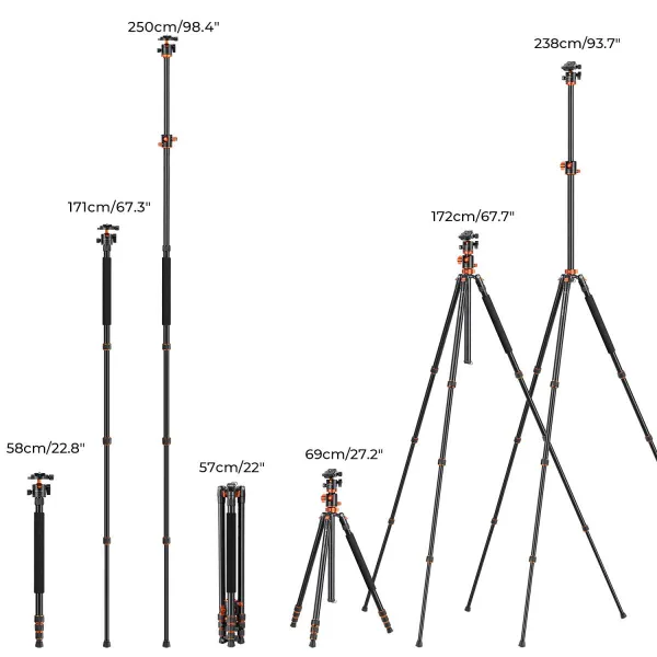 K&F Concept 94"/2,4 m horný kamerový statív T254A8+BH-28L (SA254T1) 22873