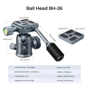 K&F Concept K&F 26 mm kovová statívová guľová hlava s rukoväťou otočnou panoramatickou... 28615
