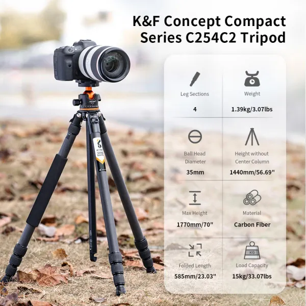 K&F Concept Cestovný statív K&F 1,7 m z uhlíkových vlákien Max. výška, ľahký statív,... 23766