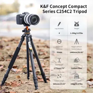 K&F Concept Cestovný statív K&F 1,7 m z uhlíkových vlákien Max. výška, ľahký statív,... 23766