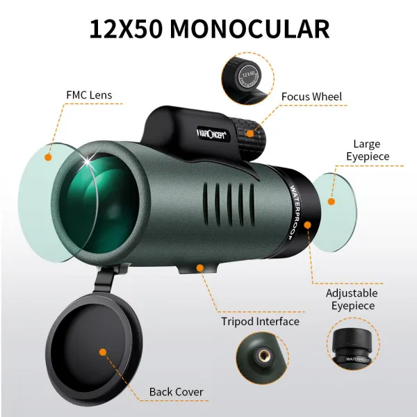 K&F Concept 12X50 BAK4 IP68 vodotesný hranolový monokulár a súprava adaptéra pre smartfón 21503