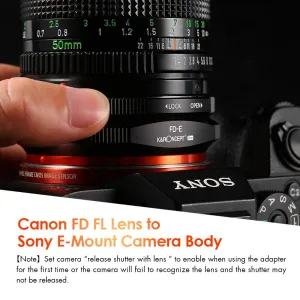 K&F Concept K&F adaptér na uchytenie objektívu FD na E pre držiak objektívu Canon FD FL... 23787