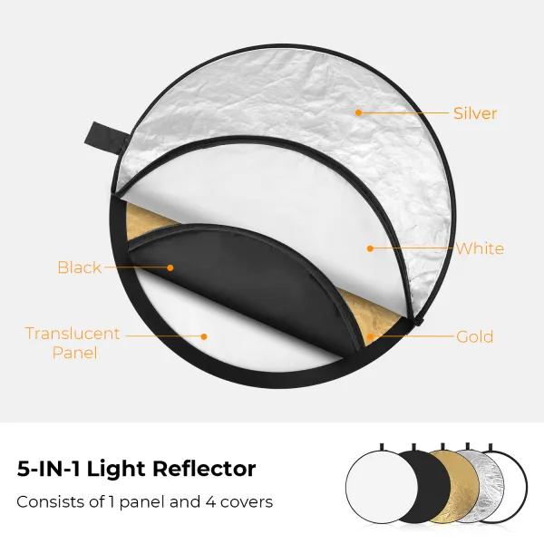 K&F Concept K&F 56 cm okrúhly reflektor Svetelný difúzor 5 v 1 skladací multidisk s taškou 30859