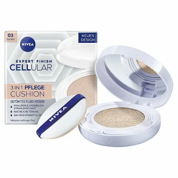 Nivea Cellular Expert Finish Ošetrujúci tónovací krém v hubke 3 v 1 03 tmavý odtieň 15 g