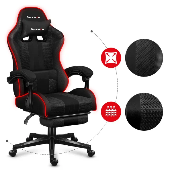 JAKS Herné kreslo polohovateľné otočné Huzaro Force 4.7 RGB Mesh čierne