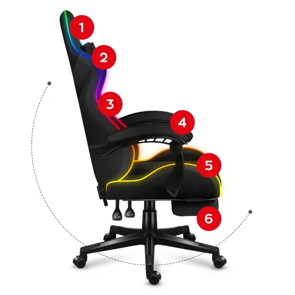 JAKS Herné kreslo polohovateľné otočné Huzaro Force 4.7 RGB Mesh čierne