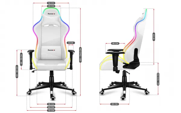 JAKS Herné kreslo polohovateľné otočné Huzaro Force 6.2 RGB biele