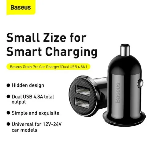 Baseus Grain Pro 2x USB 4,8A nabíjačka do auta (čierna) 025368