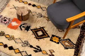 Ručne tkaný vlnený koberec BERBER BJ1005 Boujaad berber Boho, béžový / žltý