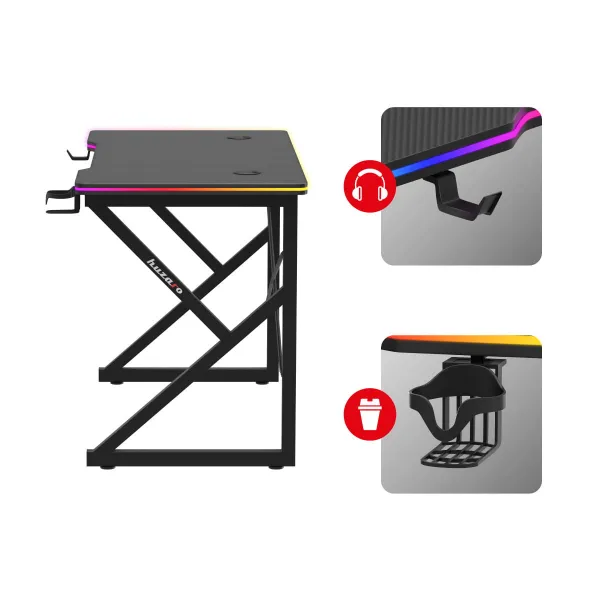 JAKS Herný stôl s led osvetlením Hero 1.7 RGB čierny