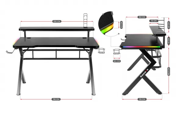 JAKS Herný stôl s led osvetlením Huzaro Hero 5.0 RGB
