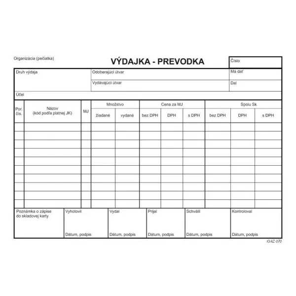 Igaz 70 Výdajka-prevodka A5 samoprepis s DPH