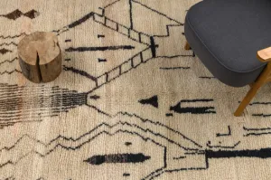 Ručne tkaný vlnený koberec BERBER BJ1077 Boujaad berber Boho, béžový / čierny