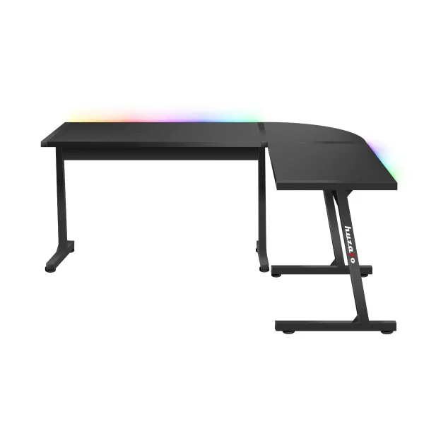 JAKS Rohový herný stôl s led osvetlením Hero 6.0 RGB čierny