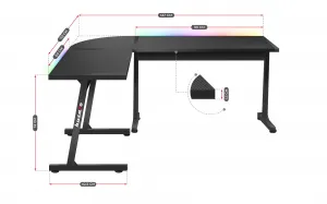 JAKS Rohový herný stôl s led osvetlením Hero 6.0 RGB čierny
