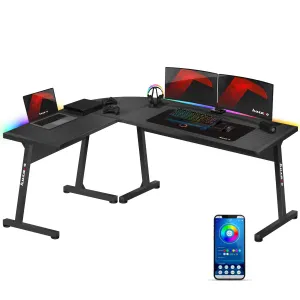 JAKS Rohový herný stôl s led osvetlením Hero 6.0 RGB čierny