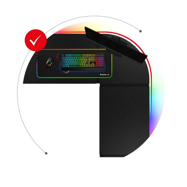 JAKS Rohový herný stôl s led osvetlením Hero 6.0 RGB čierny