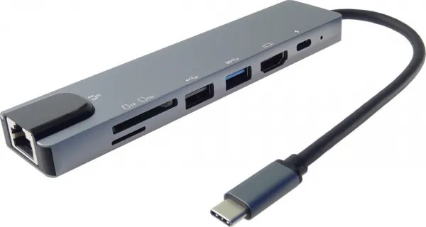 PremiumCord Adaptér USB-C na HDMI + USB3.0 + USB2.0 + PD + SD/TF + RJ45