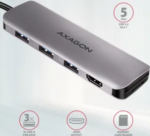 AXAGON HUB 3xUSB-A HDMI microSD