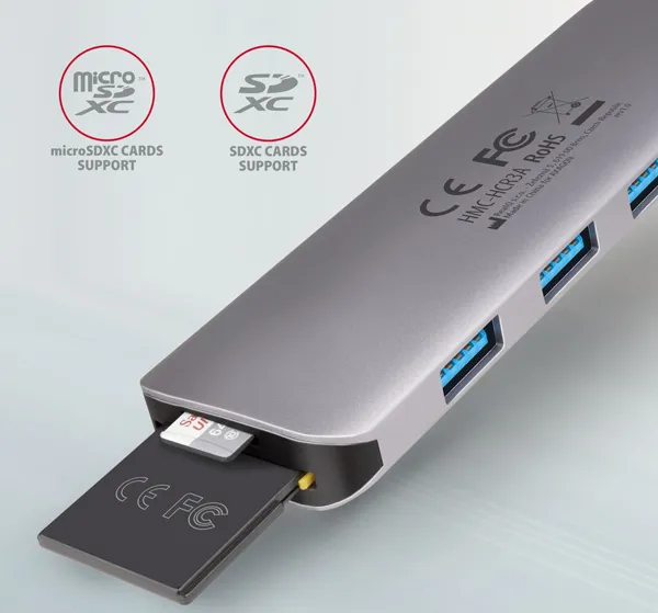 AXAGON HUB 3xUSB-A HDMI microSD