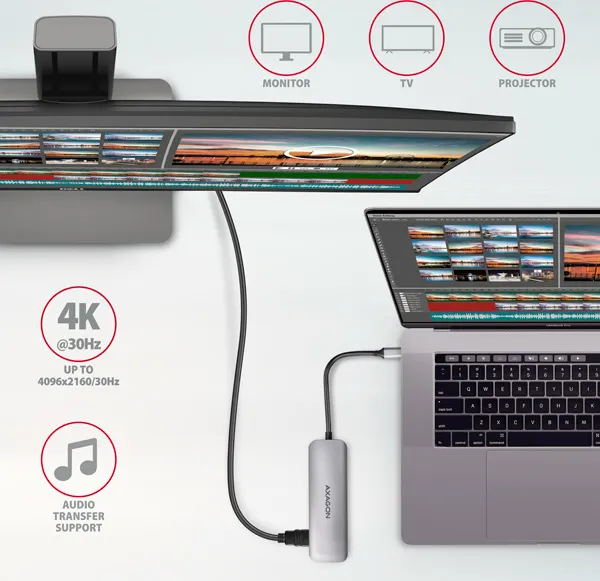 AXAGON HUB 3xUSB-A HDMI microSD