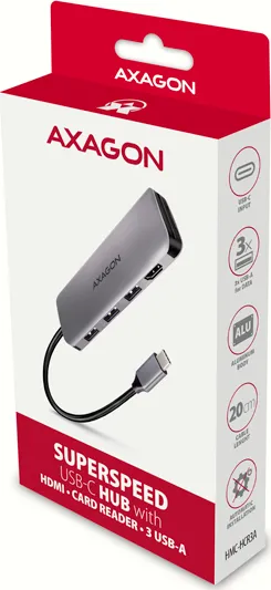 AXAGON HUB 3xUSB-A HDMI microSD